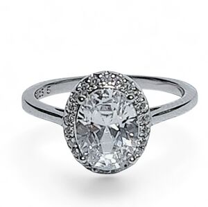 1.25 ct Solitaire Oval Halo Sterling Silver Engagement Ring size 5